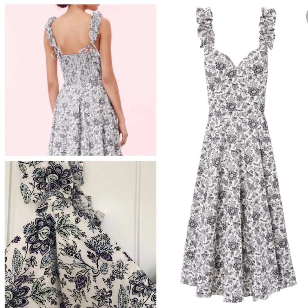 Rebecca Taylor La Vie Provencal Cottage Prairie White Purple Floral Midi Dress S - Image 5