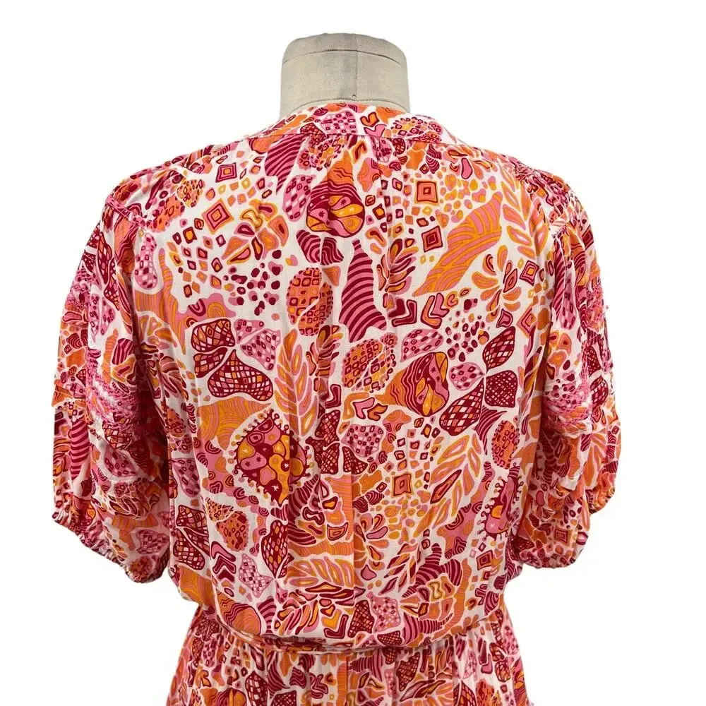 Poupette St.‎ Barth Mini Bona V Red Chagal Printed Pink Orange Dress Size Small - Image 10