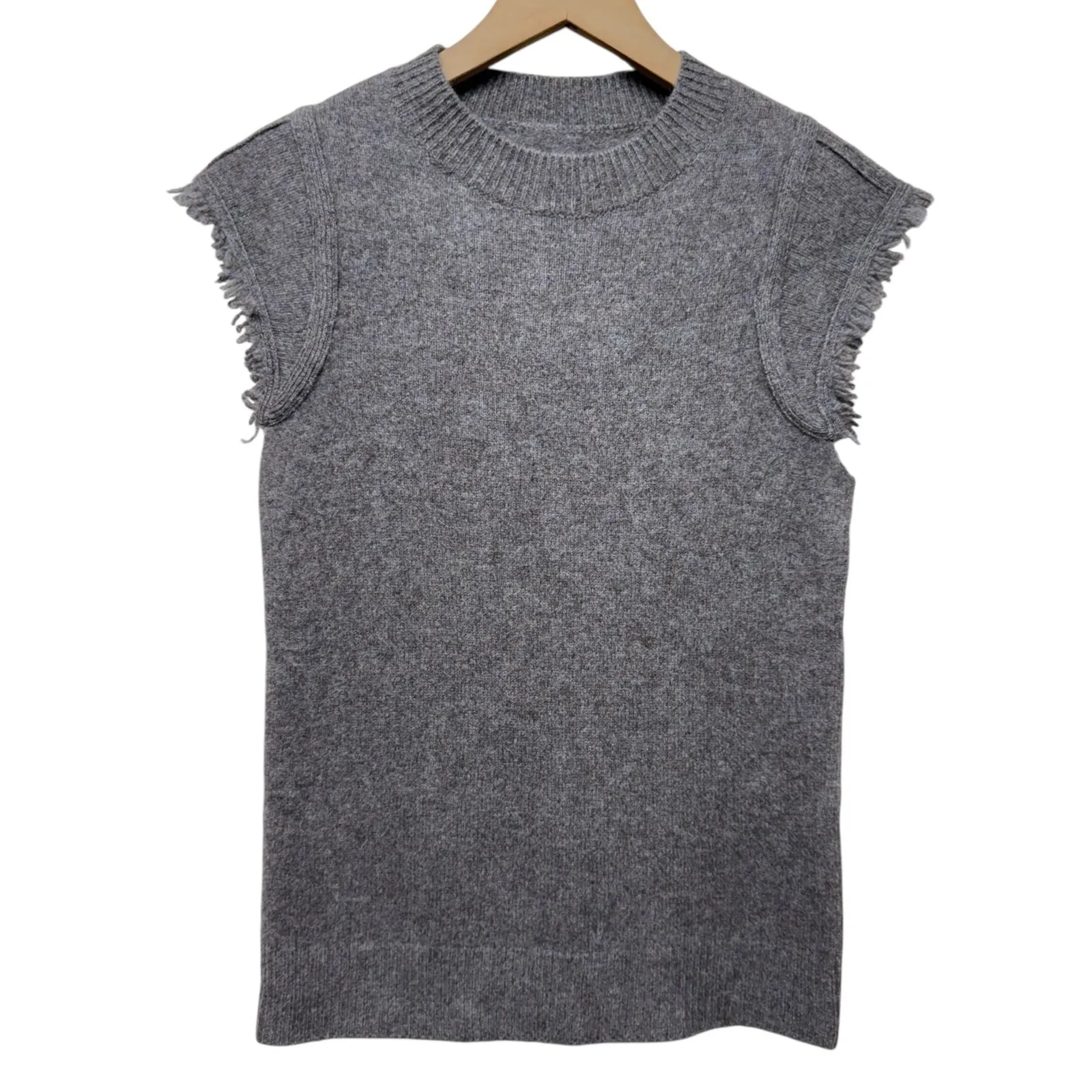 Faherty Colette Sweater Tee Womens XS Gray Yak Merino Wool Fringe Crewneck - Image 2