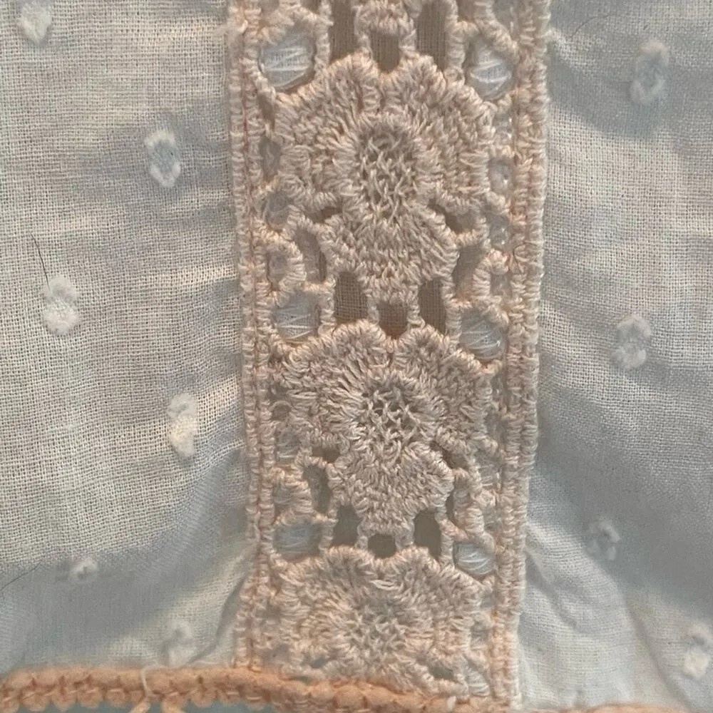 Tularosa White Off-Shoulder Crochet inlay Pom Hem Oversized Lined Eyelet Top M - Image 3