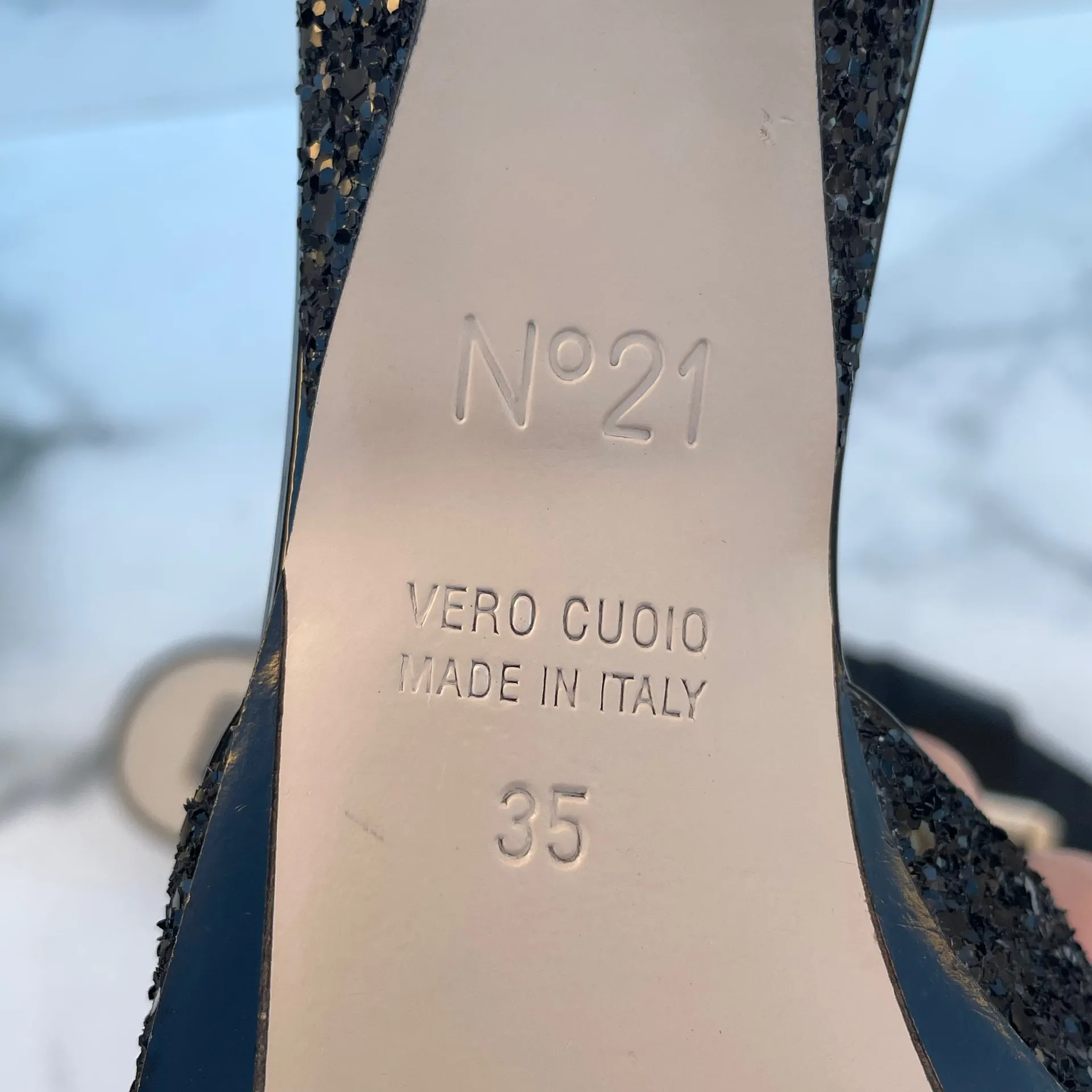 No. 21 women’s black glitter pointed buckle mules slides sandal size 35 US 5 - Image 11