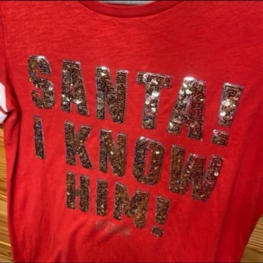 Victoria's Secret PINK elf Christmas “Santa I know him” sequin top - Image 3