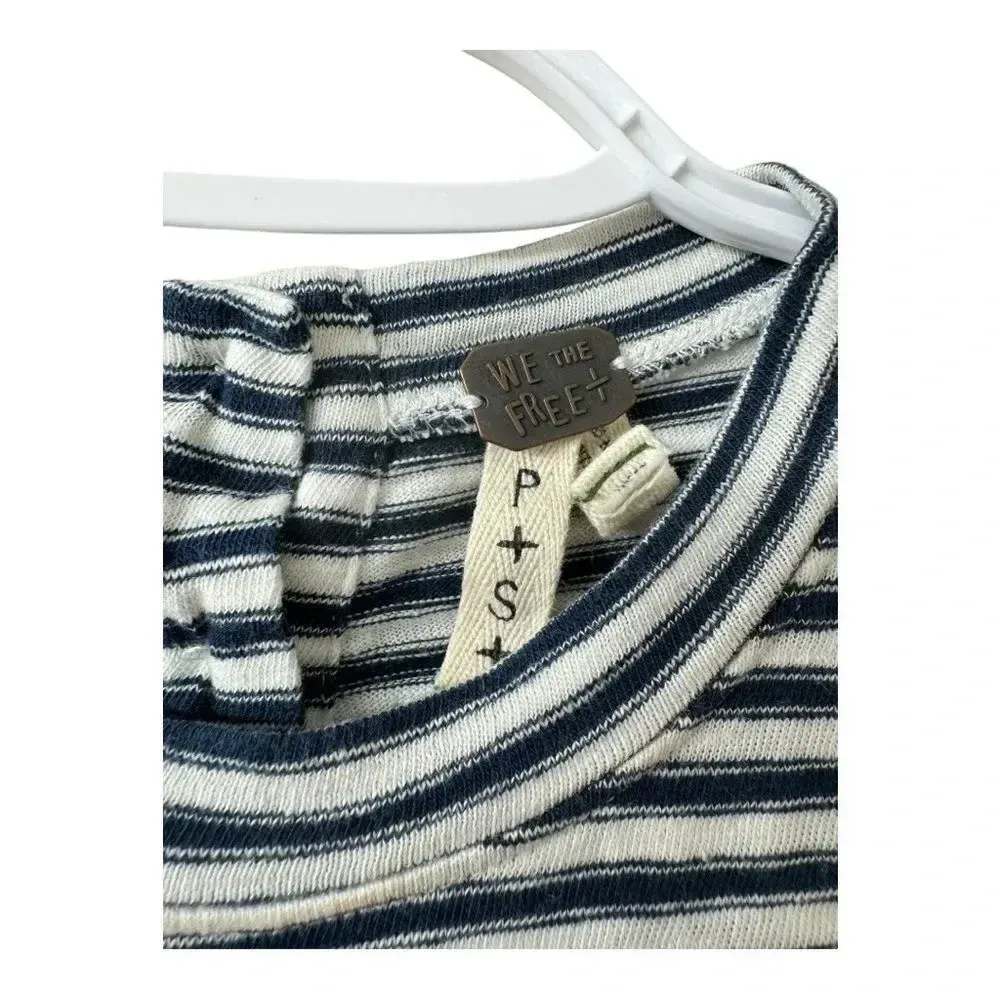 WE THE FREE Navy & White Striped 3/4 Sleeve‎ Cotton Top - Open Back w/ Buttons s - Image 4