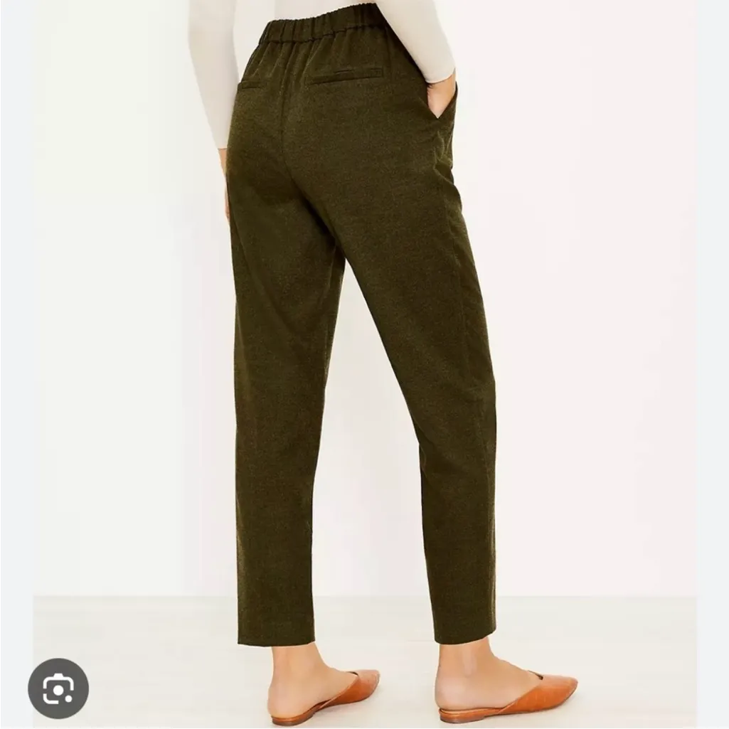 Loft Pull On Tapered Brushed Flannel Ankle Pants | Dark Olive Green | Small - Image 2