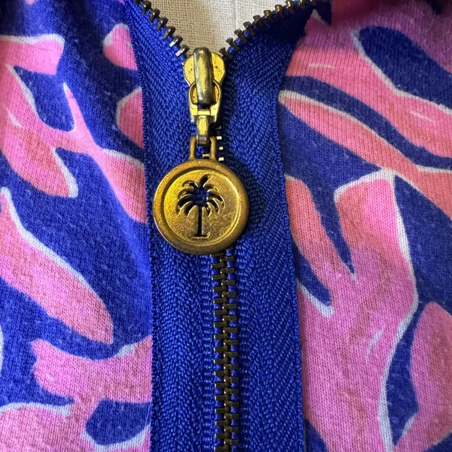 Lilly Pulitzer XS Full Zip Jacket Coral Reef Print Pink Purple Brass Palm Zip - Image 4