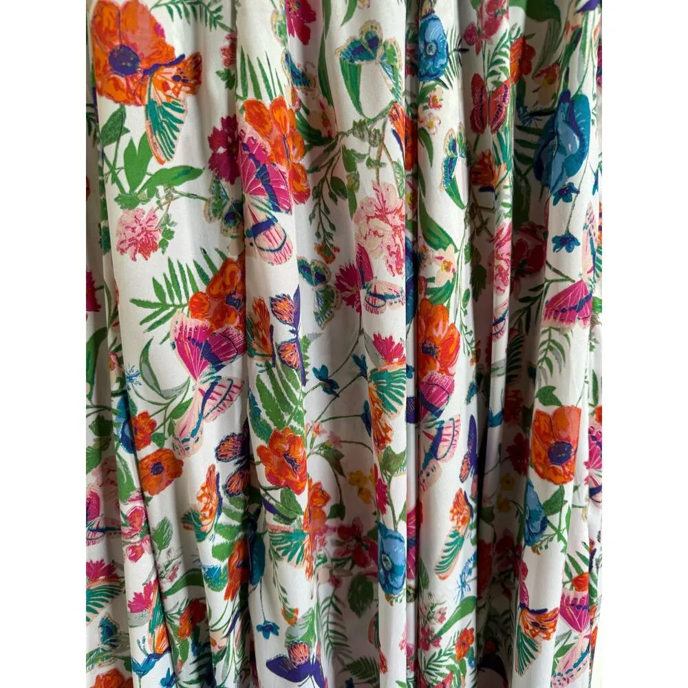 Cupio Womens Skirt Sz M White Floral Colorful Butterflies Flowers Silky Maxi NEW - Image 8