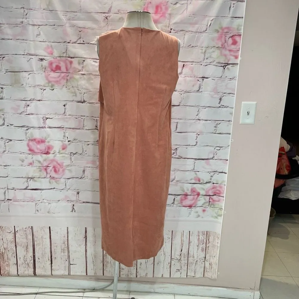 Chicos Black Label Women's Pink Faux Suede Sleeveless Midi Dress Size M 8/10 NWT - Image 4