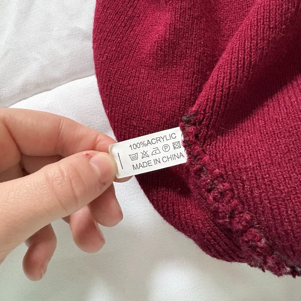 Think Less Act More Beanie Hat Winter Fall Unisex Red White Acrylic - Image 5