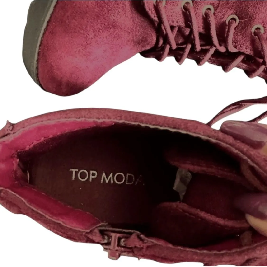 NWT TOP MODA Womens Ankle Boots Burgandy Faux Leather Lace Up Side Zip Heel - Image 8