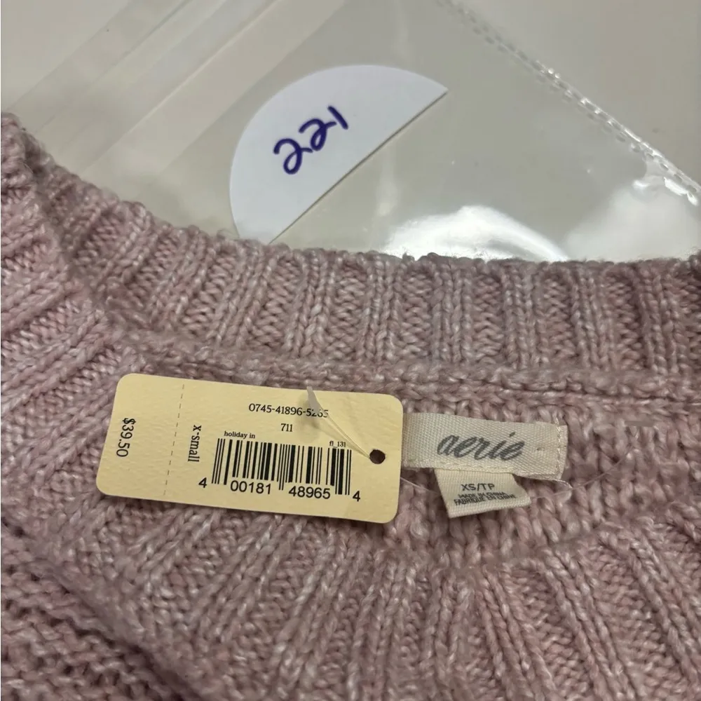 Aerie Size XS Soft Pink Lightweight Loose  Knit Sweater Crew Neck New - Image 5
