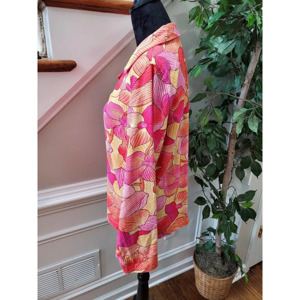 Coldwater Creek Women's Floral Linen Long Sleeve Buttons Front Casual Jacket M - Image 5