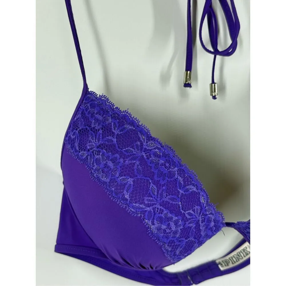 Vintage PINK 2012 purple Lace padded swim top size medium - Image 5