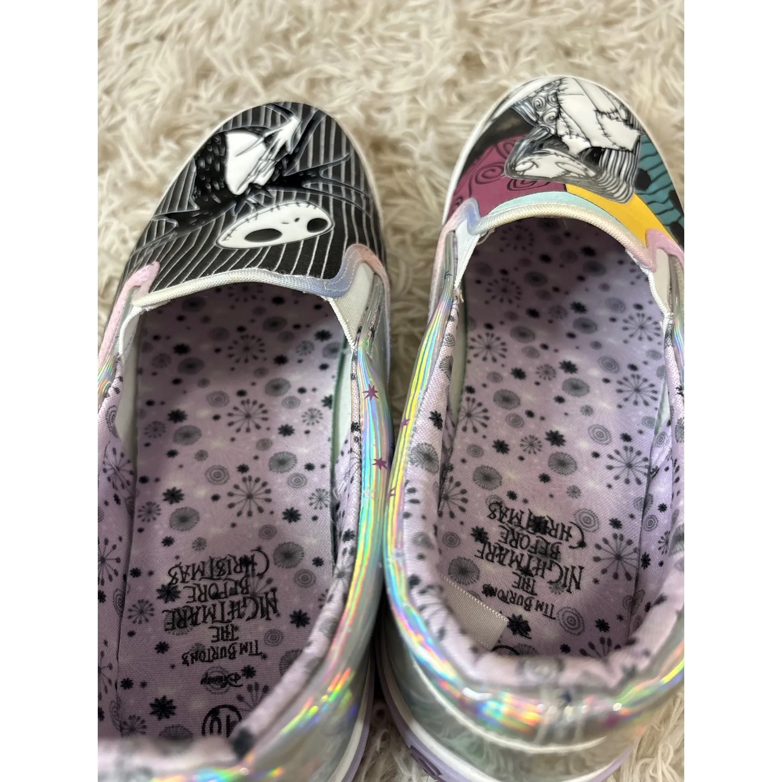 EUC Vans Nightmare Before Christmas Jack & Sally Slip On Shoe Women 10 Halloween Black - Image 6