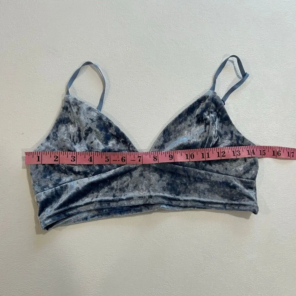 Iris  Crushed Velvet Bralette Gray Blue Tie-Dye Style Size M - Image 4