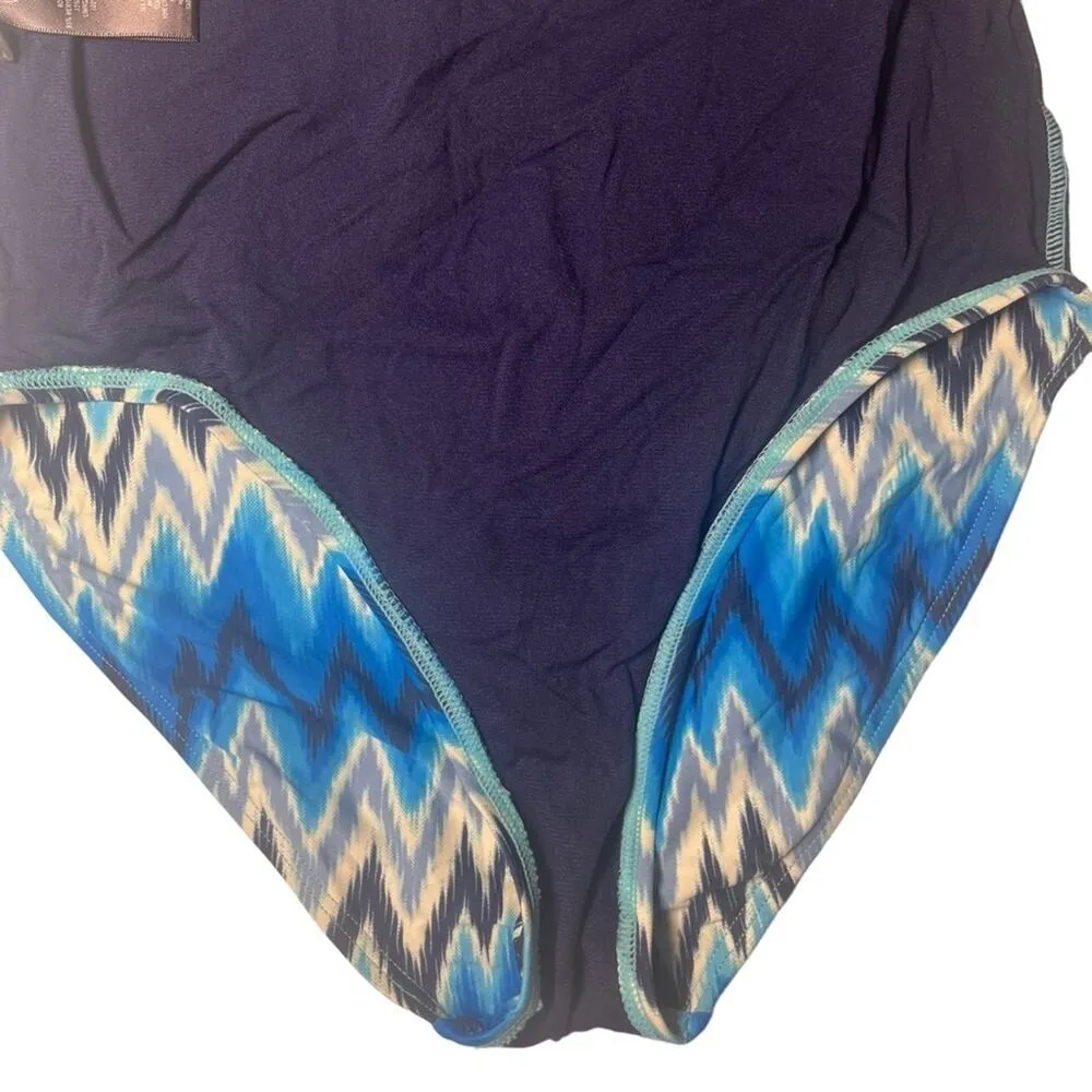 Vince Camuto One Piece Womens Swimsuit Size 12 Swim Multicolor Aztec Plunge Neck - Image 6