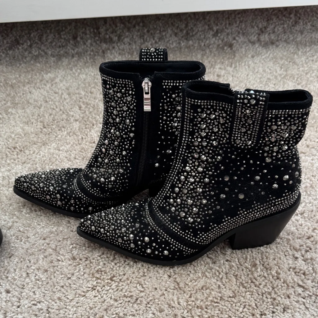 Sparkling Black Studded Ankle Boots Size 6 - Image 7