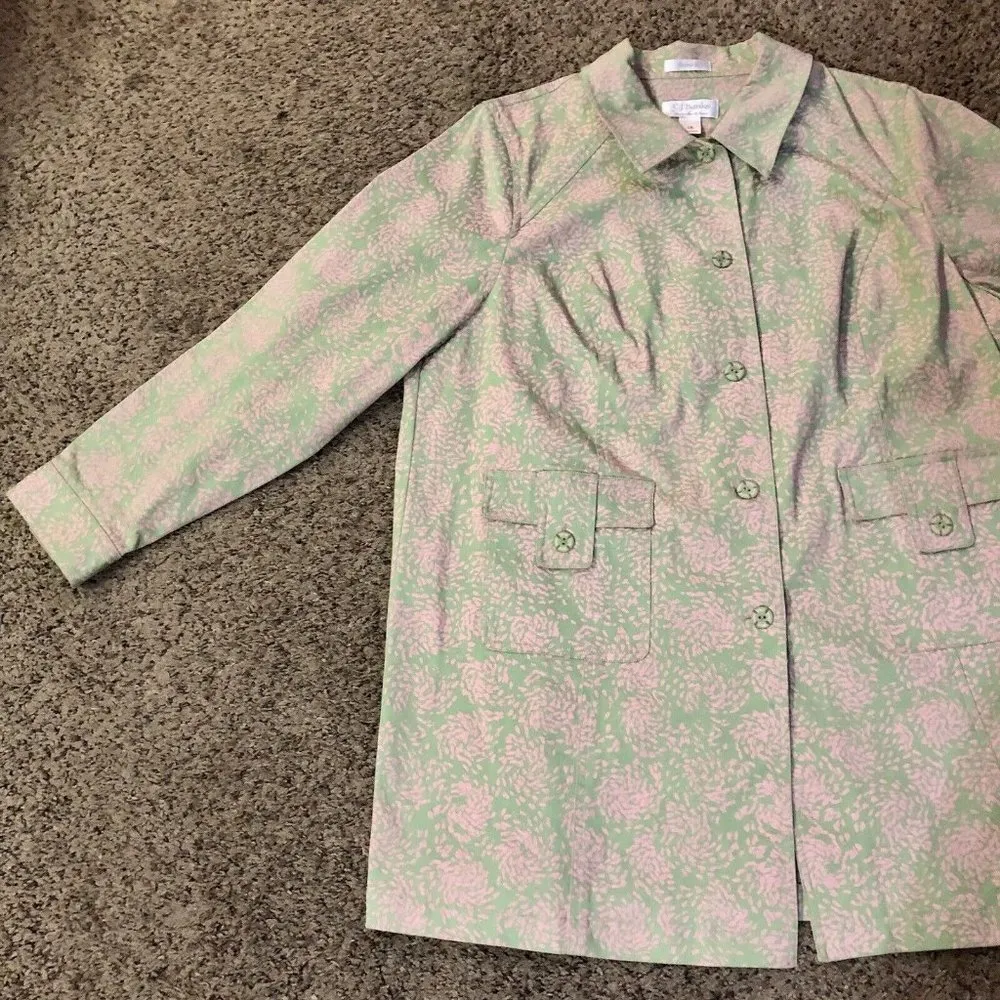 CJ Banks Trench Coat Womens 1X Used Pink Green Unlined Stretched - Image 12