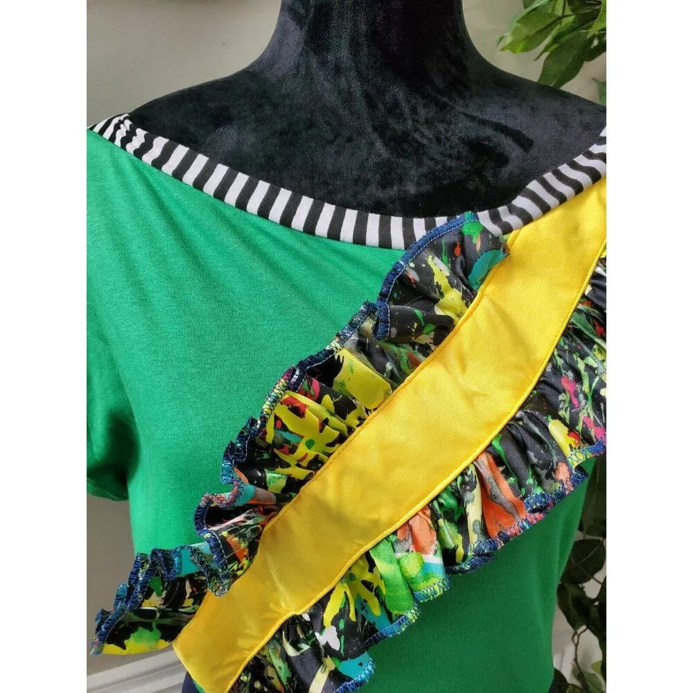 DelreaClothing Women Multicolor Boat Neck Short Sleeve Casual Knee Length Dress Size L - Image 5