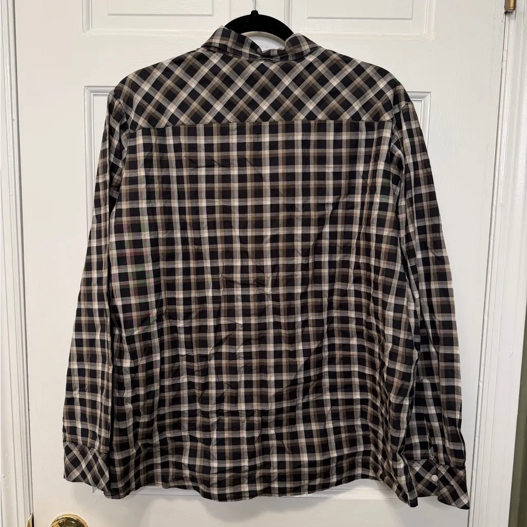 Hatch Maternity Plaid Button Down Shirt Black & Brown Check Cotton Size 3 Large - Image 5