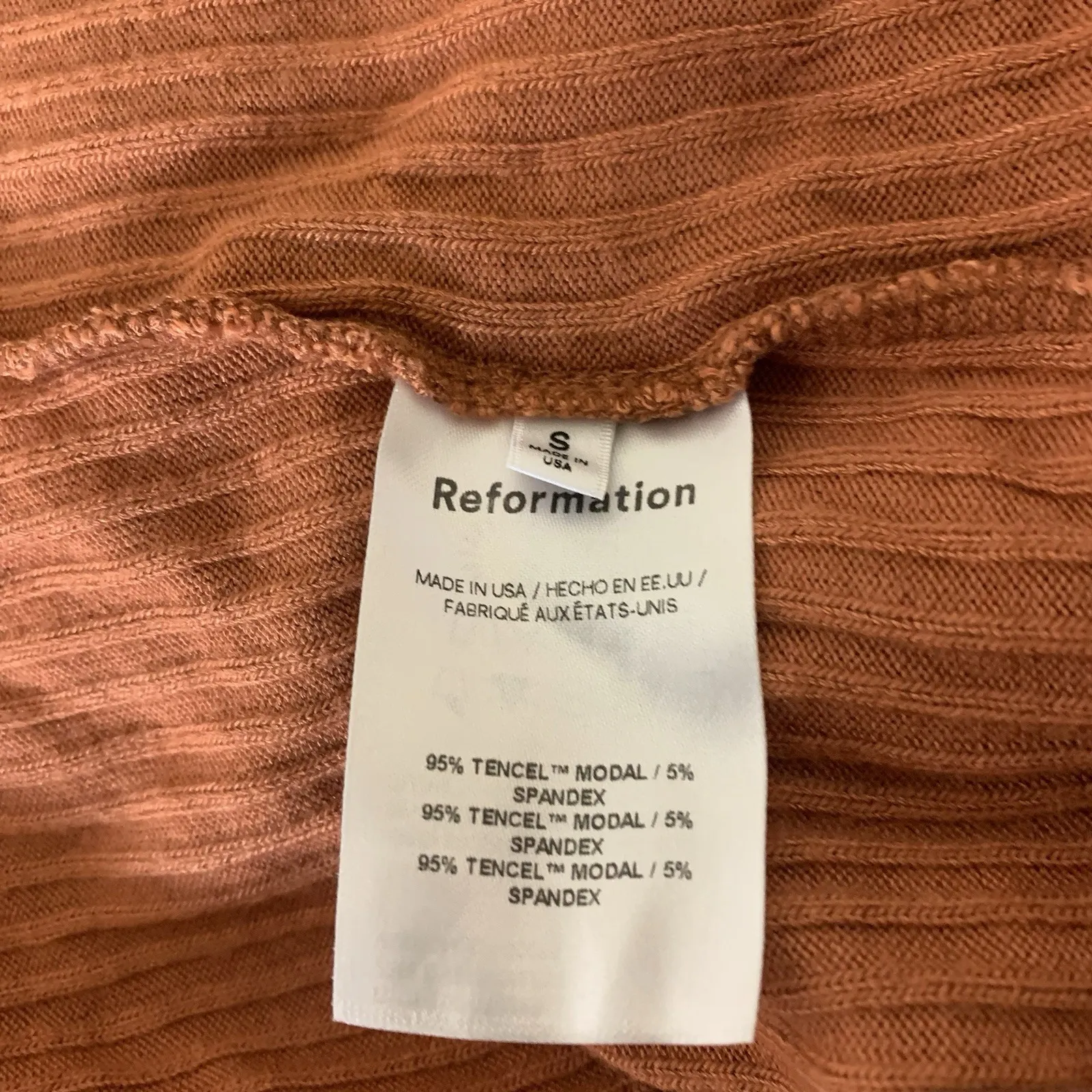 Reformation Petalo Brown Ribbed Wrap Tie Crop Top Sustainable Stretch Small - Image 6