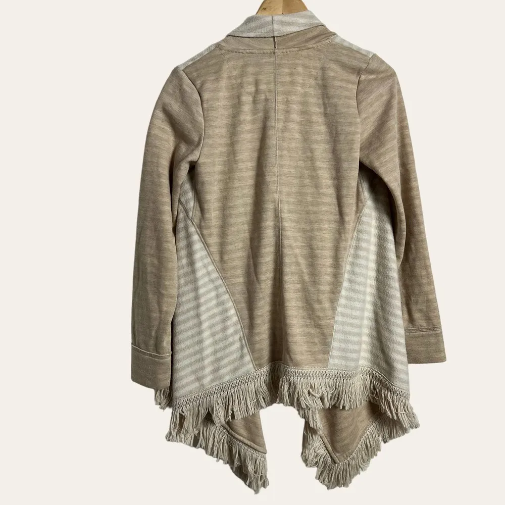 Anthropologie Saturday Sunday Beige White Striped Fringe Cardigan Sweater Size S - Image 5