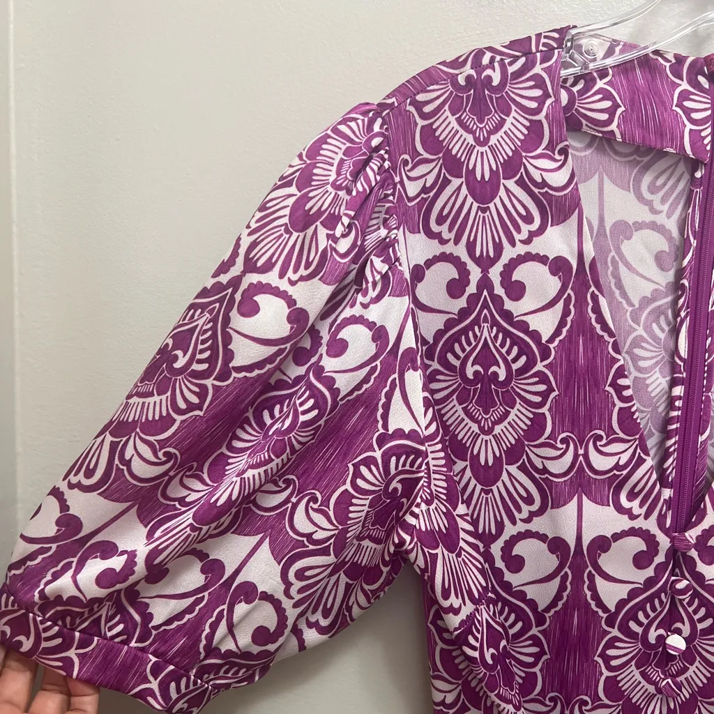 ALEXIS Wynova Midi Dress Puff Sleeve Waist Tie in Mulberry Size XL - Image 9