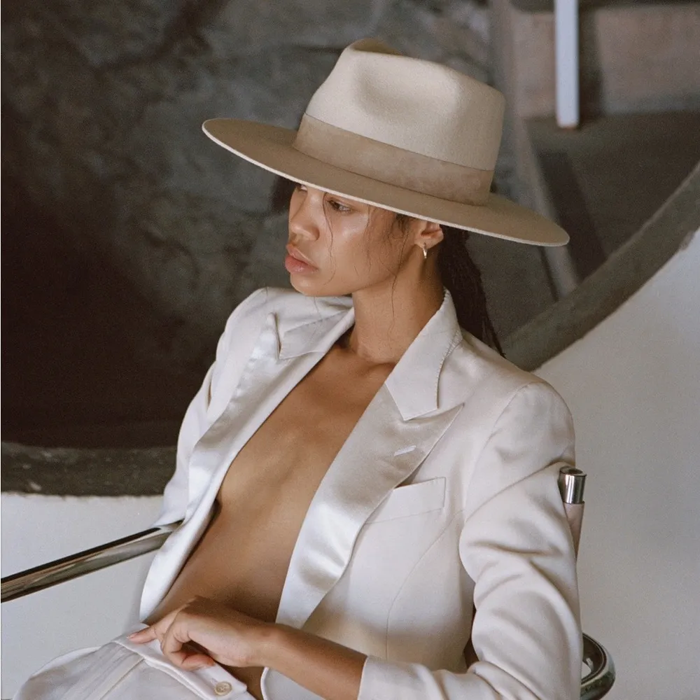 NWT LACK OF COLOR The Mirage Fedora Hat Ivory Wool w Suede Trim Sz Small 55 CM - Image 3