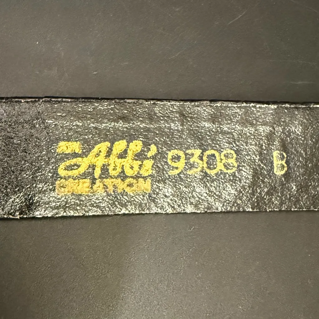 Vintage 80s ABBI Creation Black Genuine Snake Leather Gold Buckle Belt Size 32 - Image 11