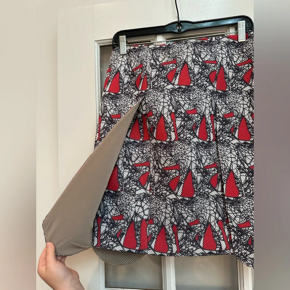 Revolve Angelys Balek Perforated Mini Dot Art To Wear Skirt Women’s Size 8 Med Red - Image 3