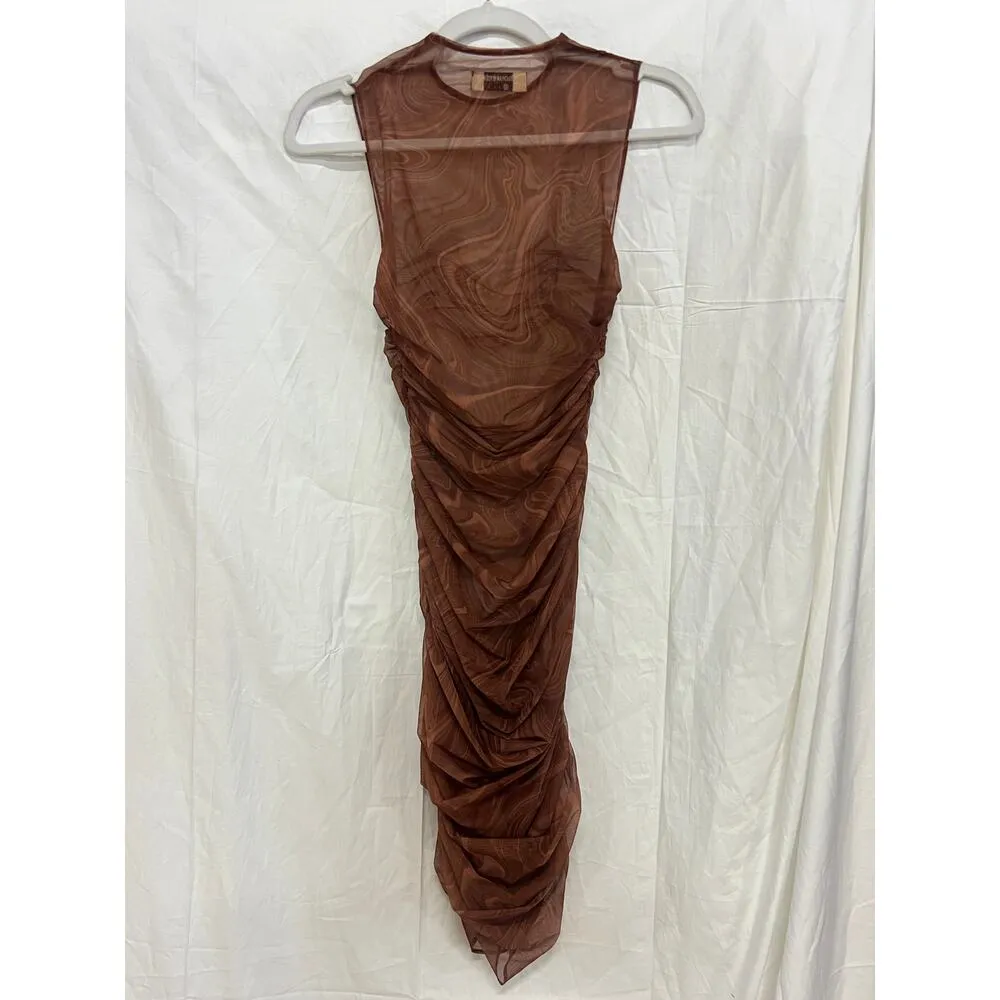 House of CB Elodie Swirl Gathered Beach Bodycon Mini Dress Cocoa Women's Size XS - Image 3