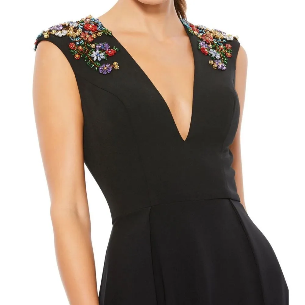 NEW Mac Duggal 26540 Beaded Cap Sleeve V Neck Gown Dress - Image 4