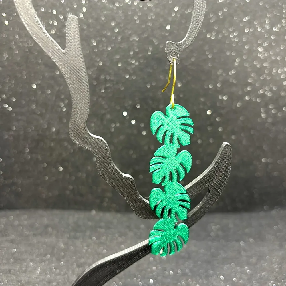 Green Monstera Dangle Earrings - Image 2