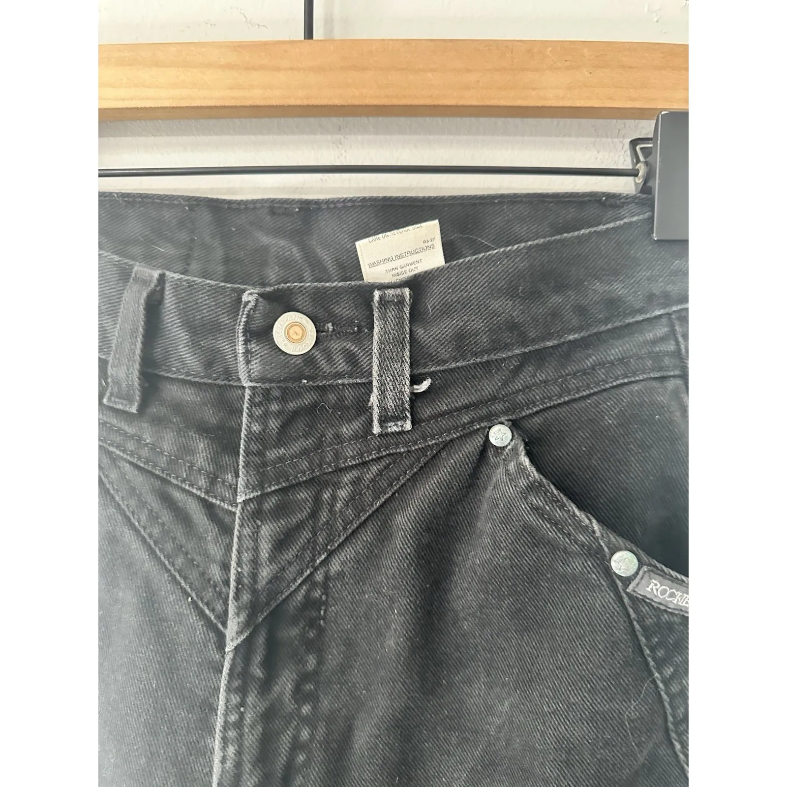 VTG 90s ROCKIES Jeans Bareback BLACK High Rise 100% Cotton Western Tapered Cut Size 27 - Image 3