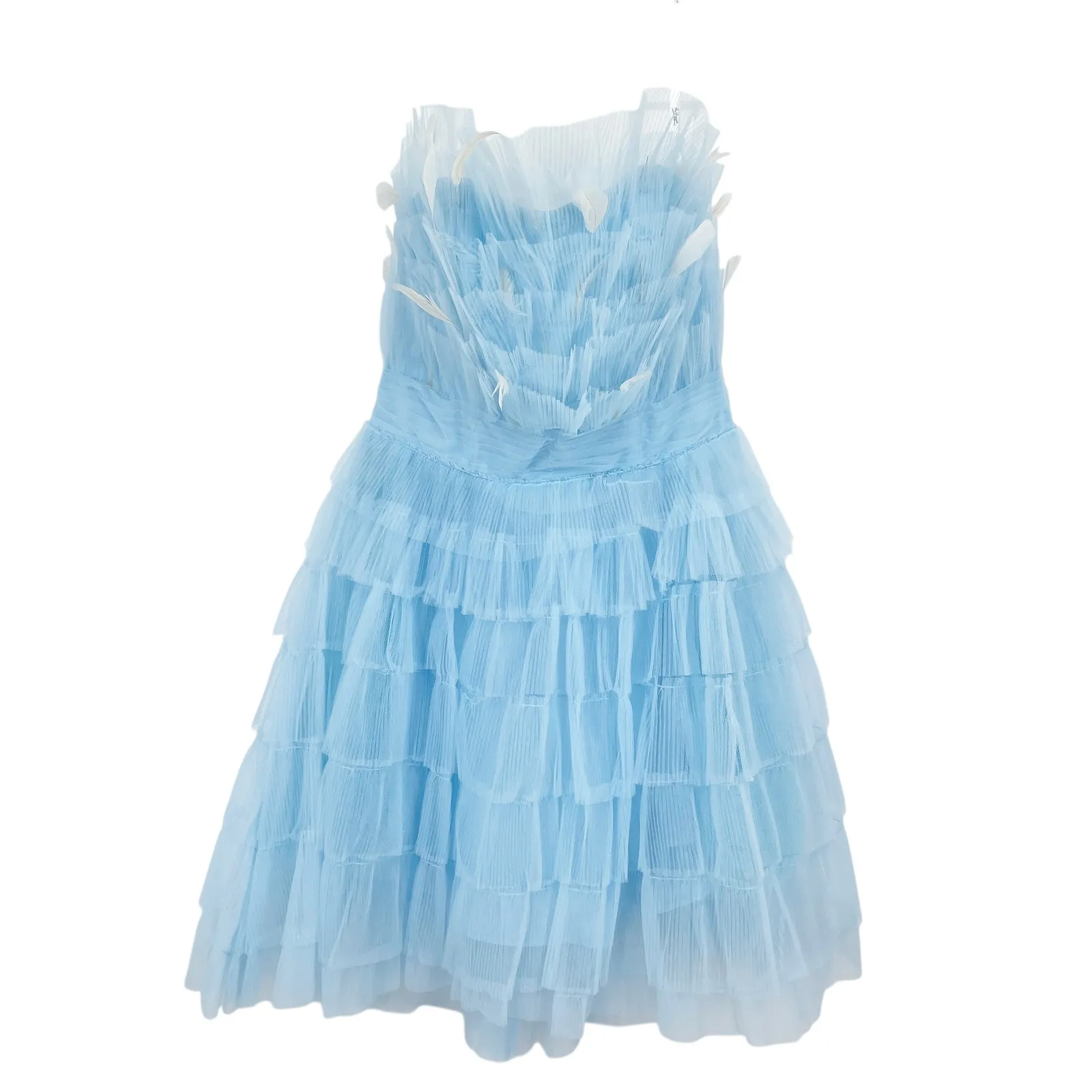 Mac Duggal Blue Feathered Strapless Tulle Fit & Flare Formal Mini Dress 8 NWT - Image 5
