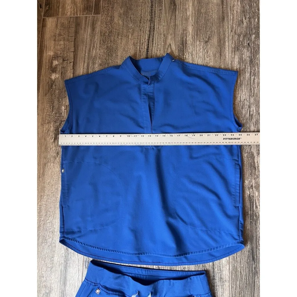 Figs Women Men Royal Blue Scrub Set technical SzLARGE Jogger Pants w/ TOP #246 - Image 2