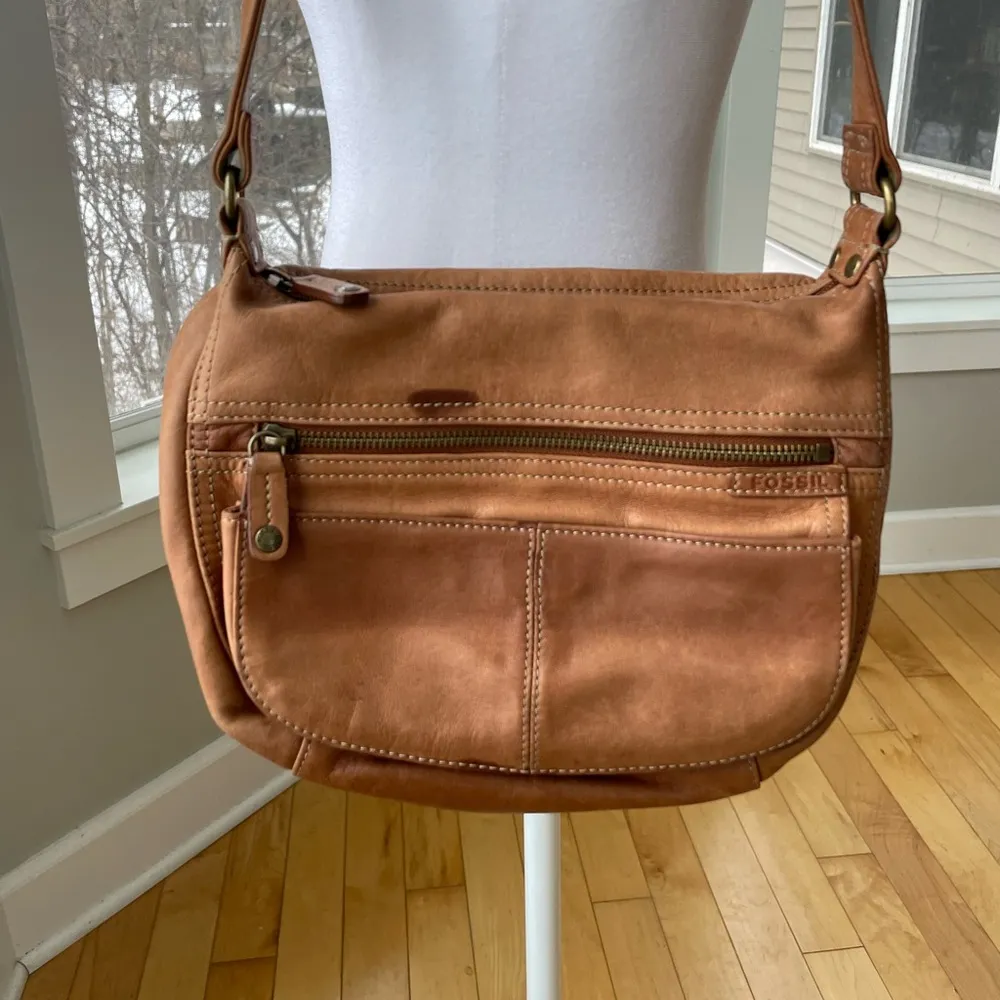 Fossil Cognac Tan Leather Shoulder Bag Purse Y2K - Image 3