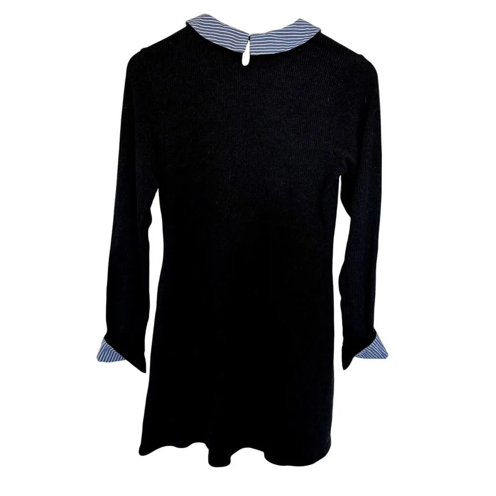 Navy Venus Dress with Striped Cuffs and Peter Pan Neckline Women's Size Medium - Image 3