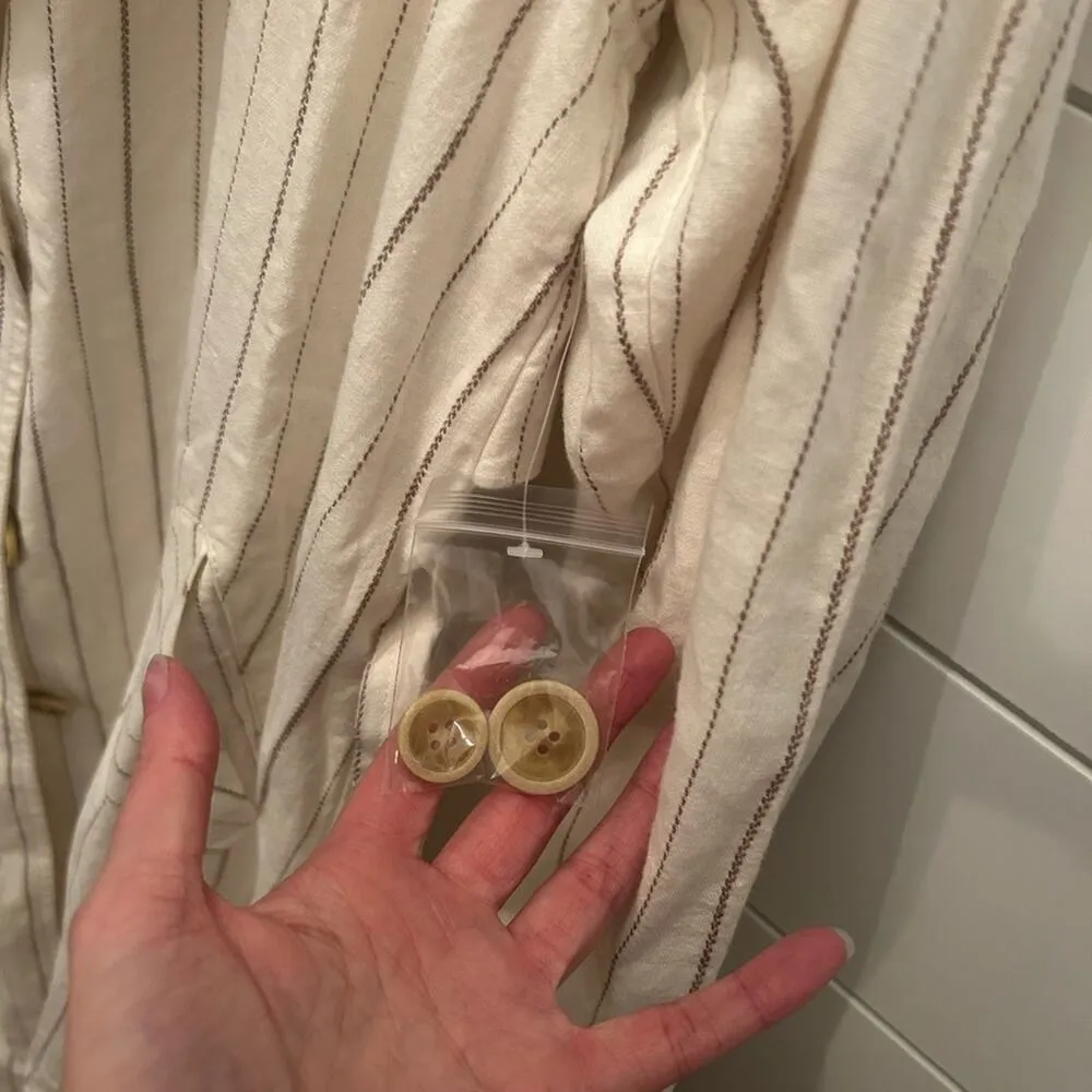 We the Free People Trench Coat Long Jacket Stripes Off White Linen Size XS NWOT - Image 6