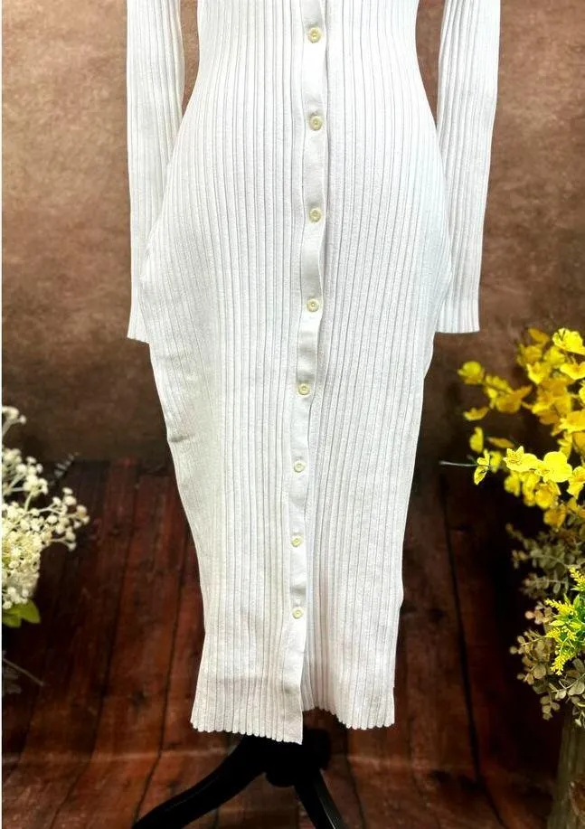 LITA By Ciara Icon Rib V Neck Cardigan Button Front Midi Dress - Image 9