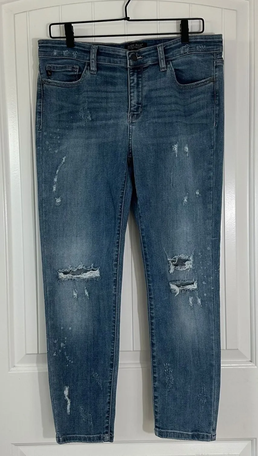 Judy Blue Relaxed Fit High Rise Distressed Denim Jeans Bleach Splattered 15/32 - Image 1