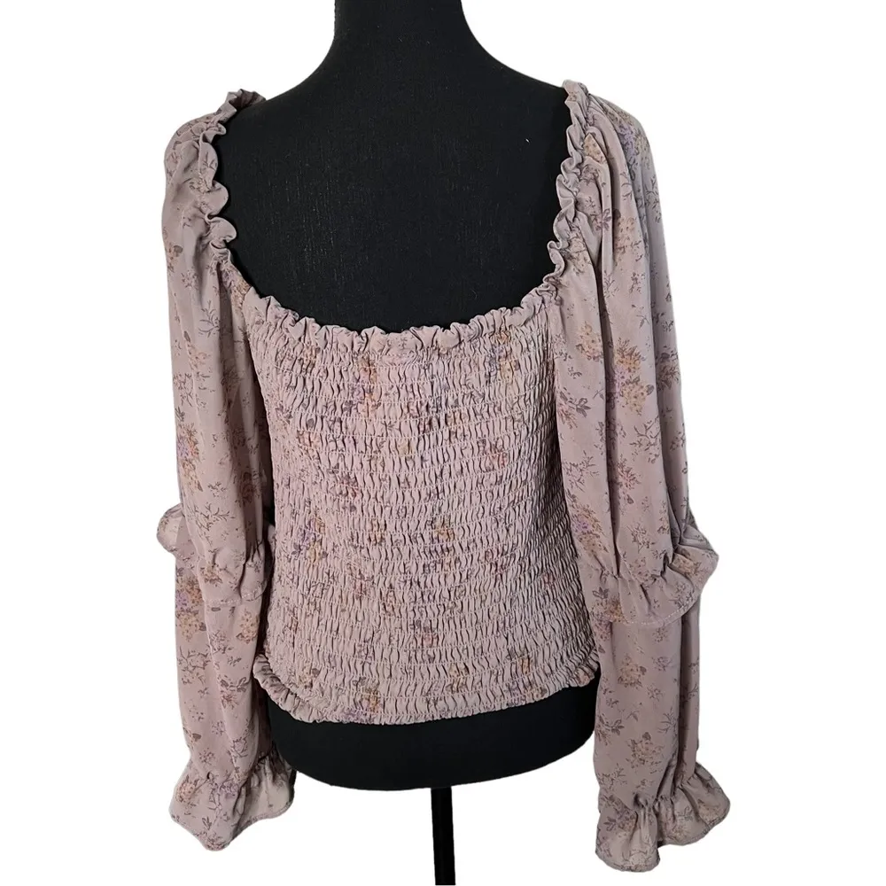 Wild Fable Women’s Purple Floral Square Neck Long Puff Sleeve Crop Top Size XXL. - Image 2