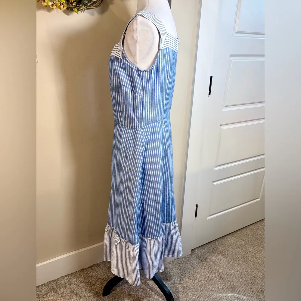 TALBOTS Linen Blend  Square Neck Striped Tiered Midi Dress w/Pockets Sz 6 - Image 7