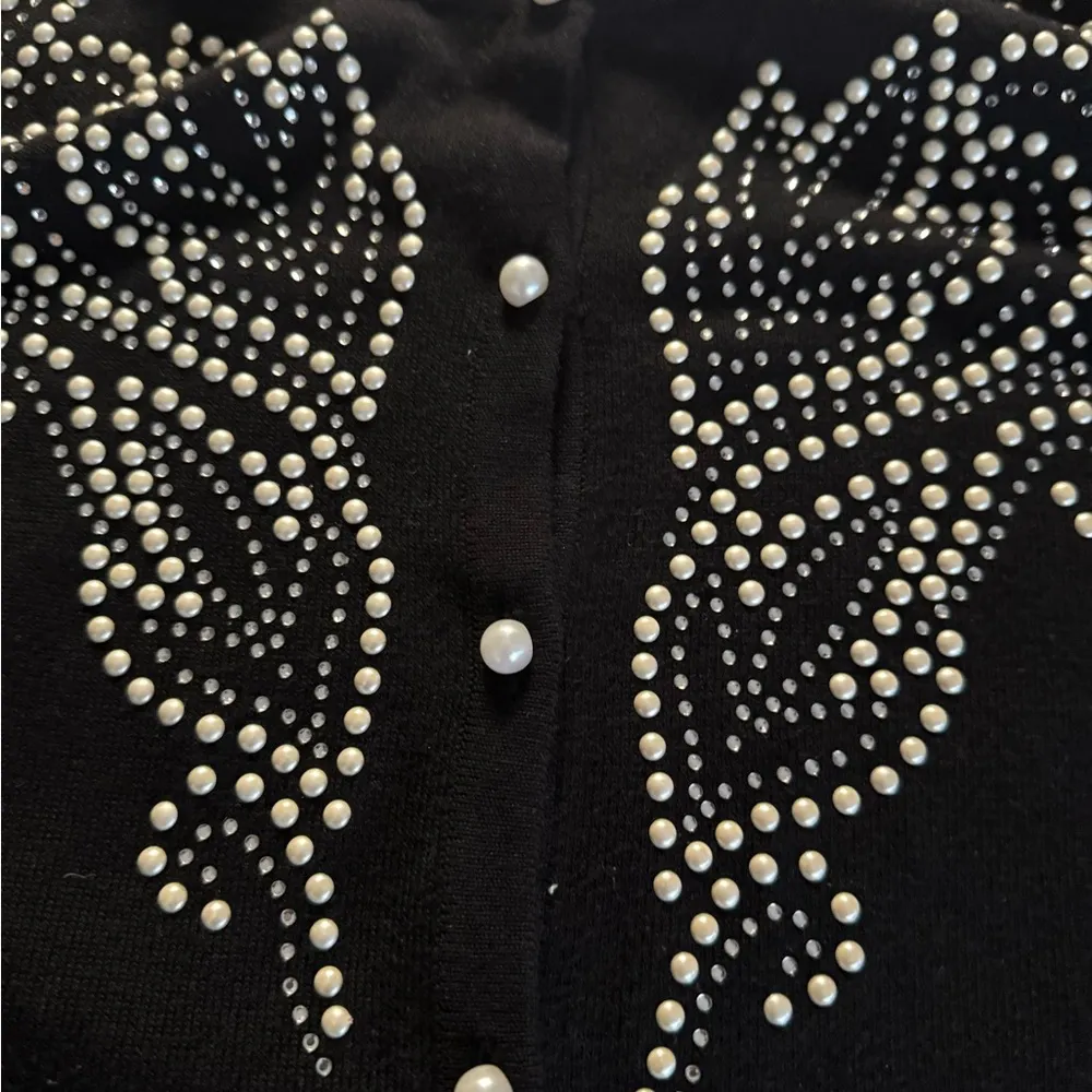 Ladies Medium Black Button Up Sweater Bob Mackie Wearable Art Beaded Pearls QVC - Image 4