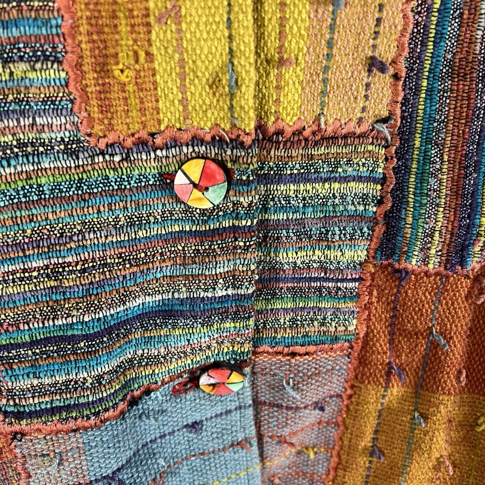 TRAVEL SMITH PATCHWORK ARTSY BOHO JACKET BUTTON DOWN Women's Size Large Colorful - Image 4