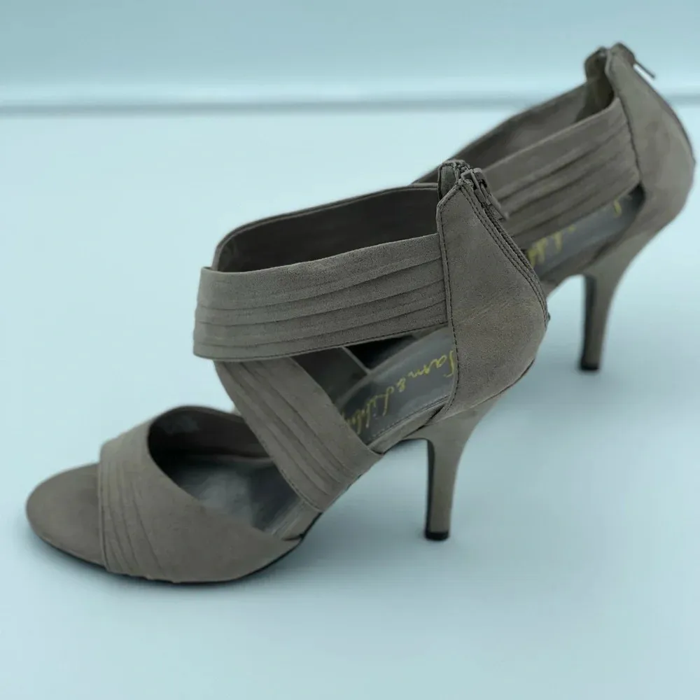 Sam & Libby Taupe Suede Peep Toe High Heel Sandals - Women's Size 9M - Image 5