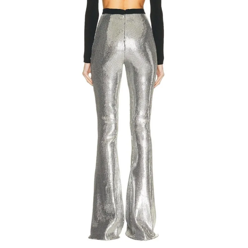David Koma Sequin Flared Trouser in Silver & Black UK 14 USA 10 New Womens pants - Image 2