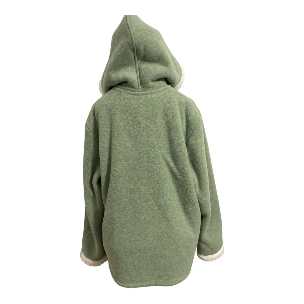 Denim & Co. Zip Front Fleece Jacket with Hood and Sherpa Lining Size L Green Size L - Image 2