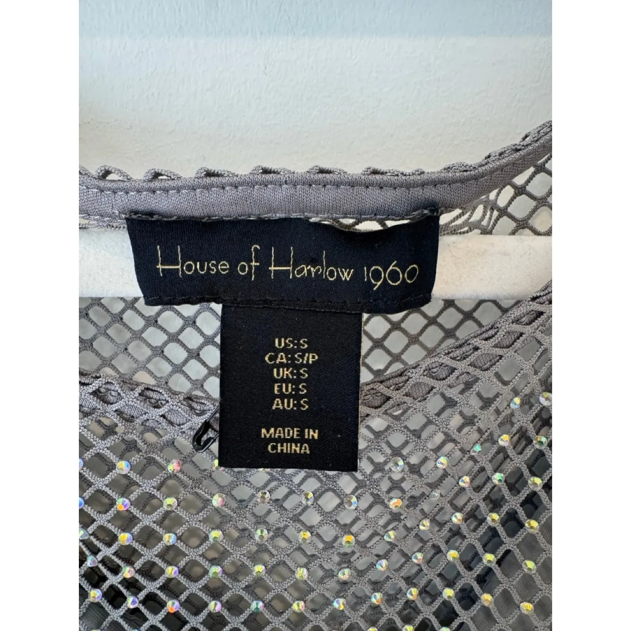 House of Harlow 1960 Grey Fishnet Rhinestone Long Sleeve Midi Dress Size S NWOT Gray - Image 6