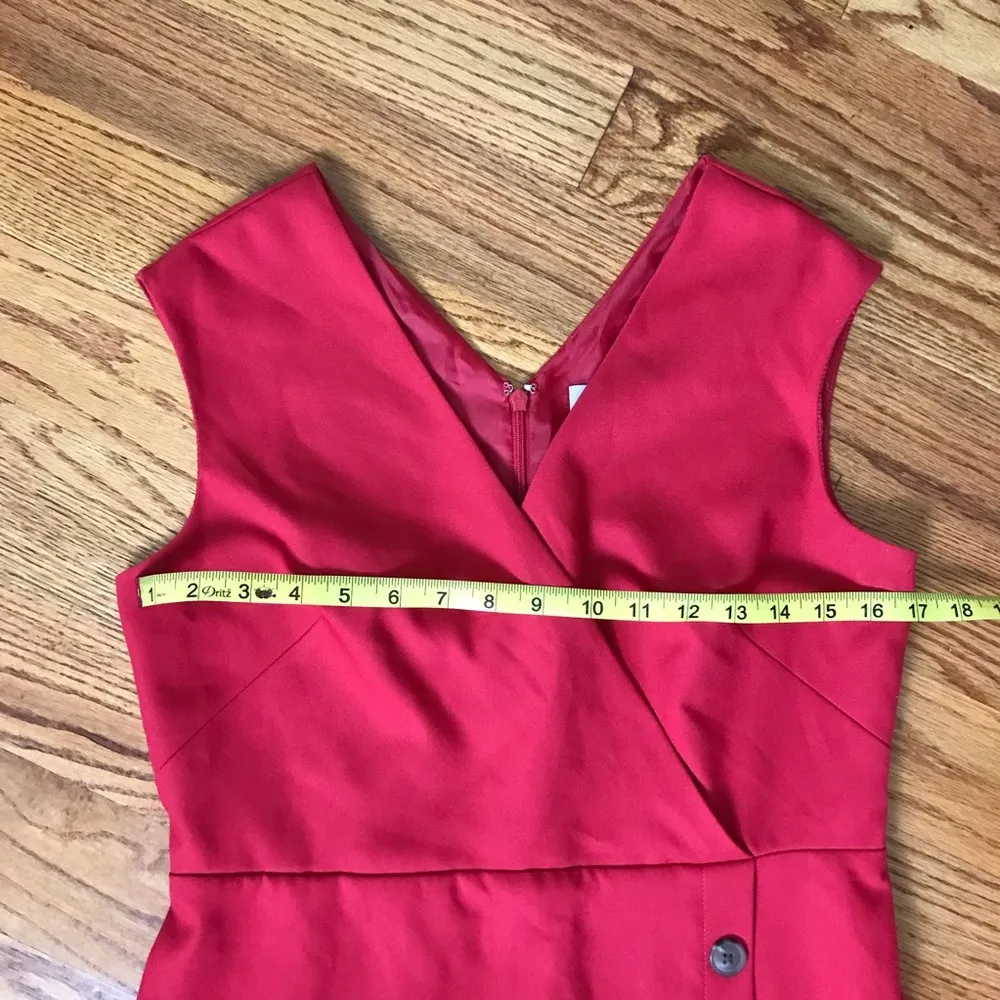 Loft  Red Side Button Faux Wrap Dress Size 4 - Image 4