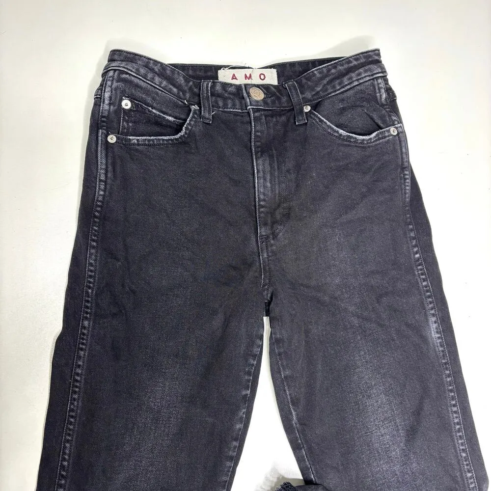 AMO Black High Waist Straight Leg Bella Released Hem Black Magic Jeans 25 - Image 3